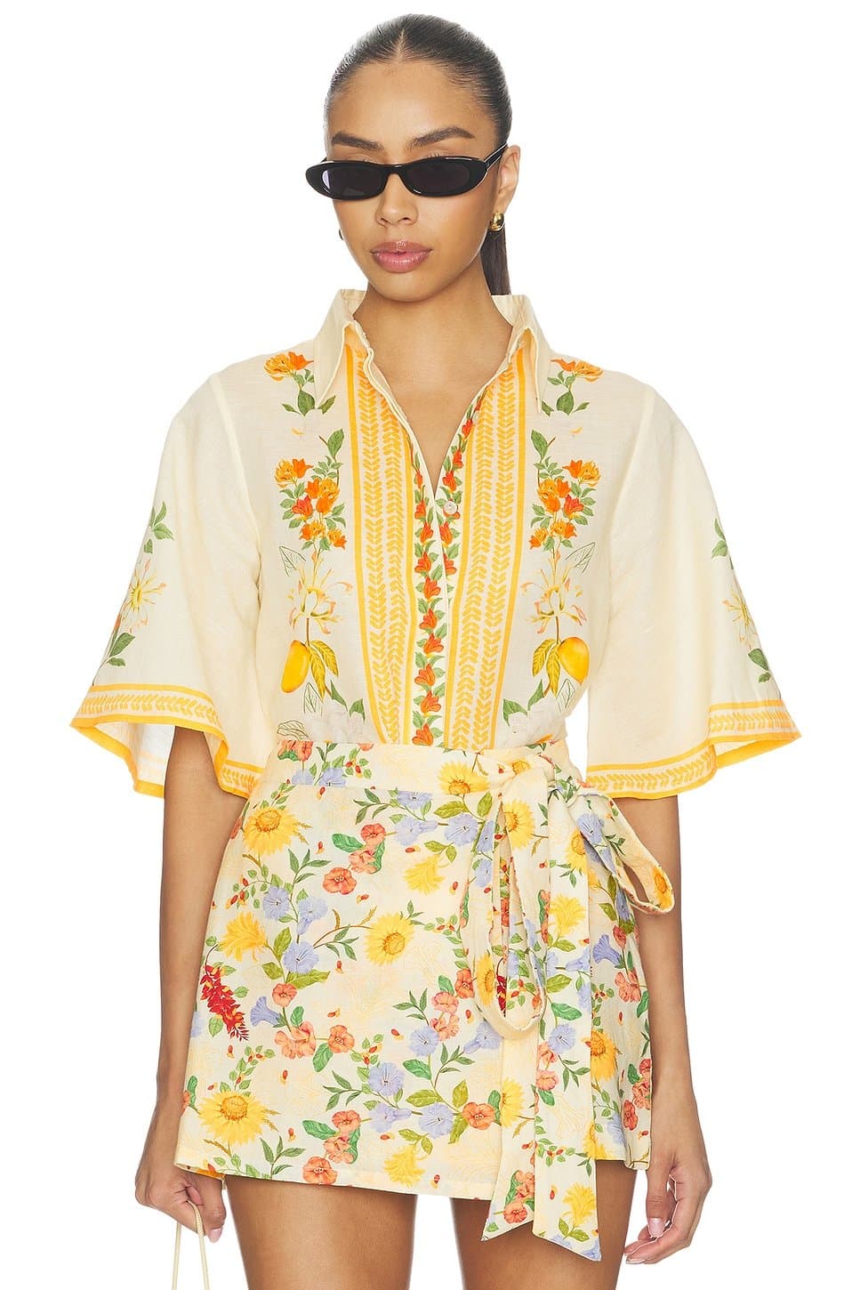 revolve Revolve Ivory Floral Bell Sleeve Shirt