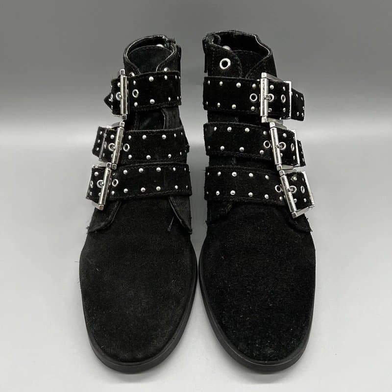 Topshop Topshop Ankle Boots Black Suede Biker Buckles Zips Womens Uk 4 Eu 37