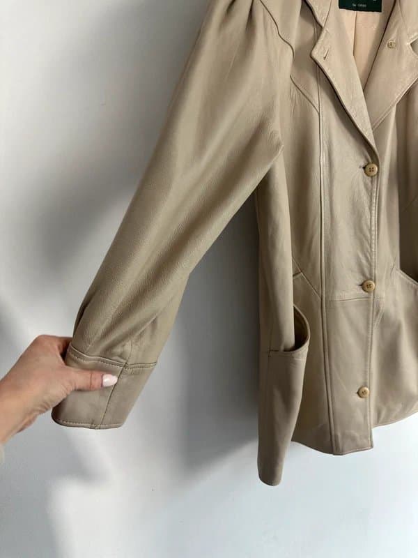 Lakeland Lakeland 12 cream leather jacket coat puff sleeve vintage retro 90s Y2K