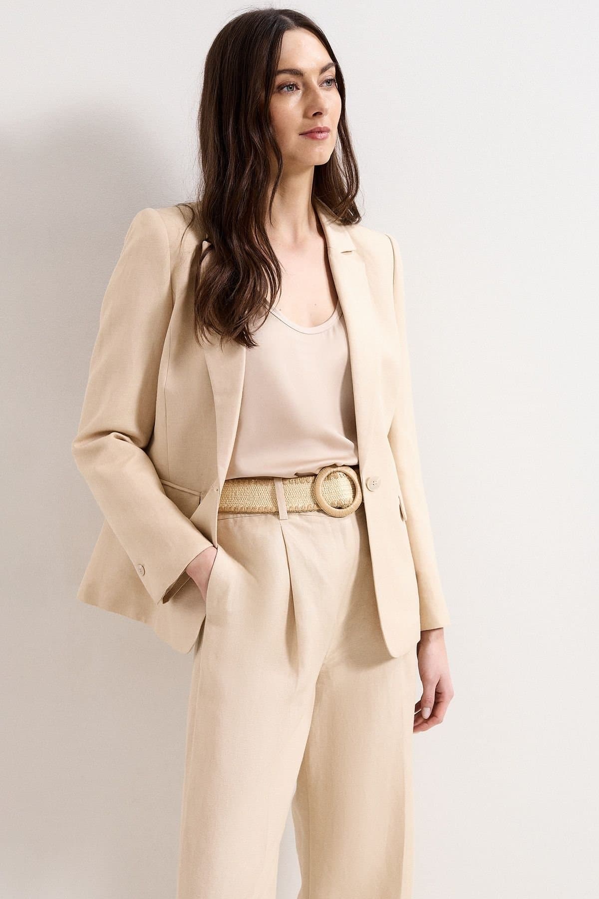 Phase Eight Phase Eight Light Beige Linen Blend Blazer