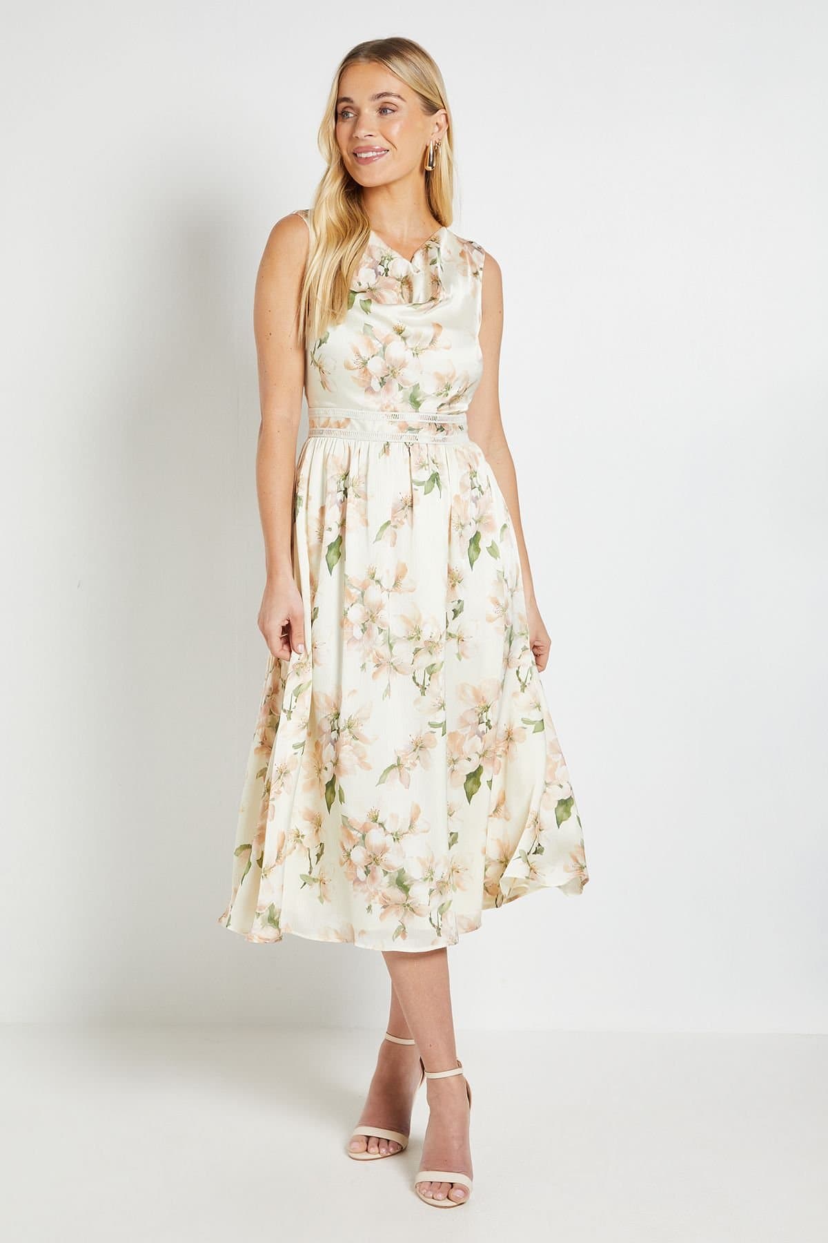 Wallis Wallis Women's Petite Crepe Cowl Pleated Midi Dress in Ivory