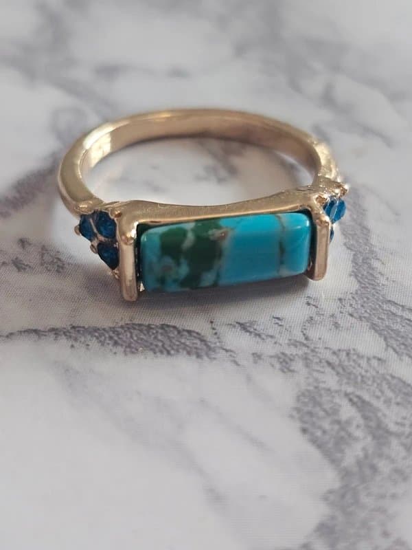 Zara Zara Gold Turquoise Statement Ring | Blue Stone | Size Medium-Large