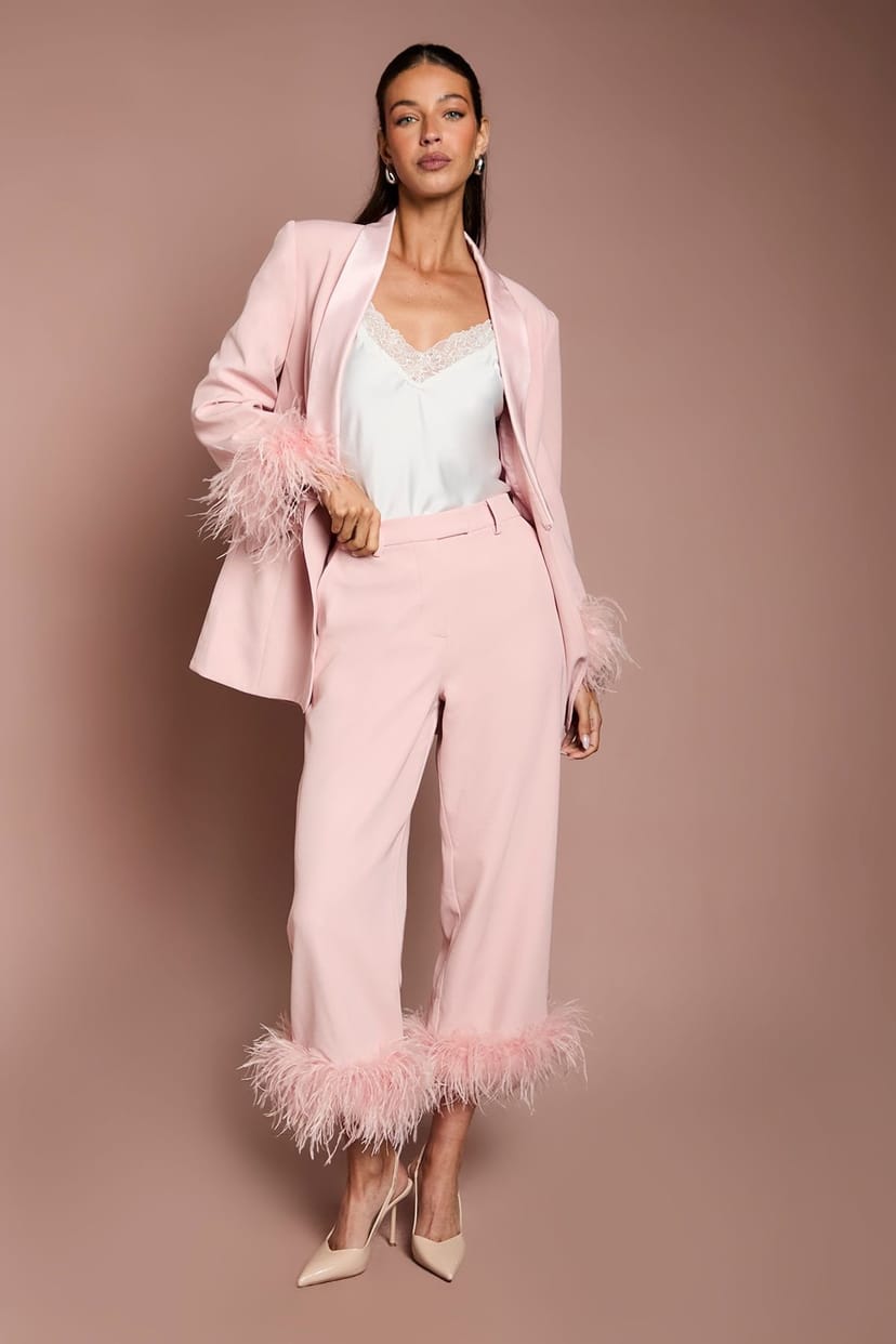 Coast Coast Women's Feather Trim Cropped Trouser in Blush - 1