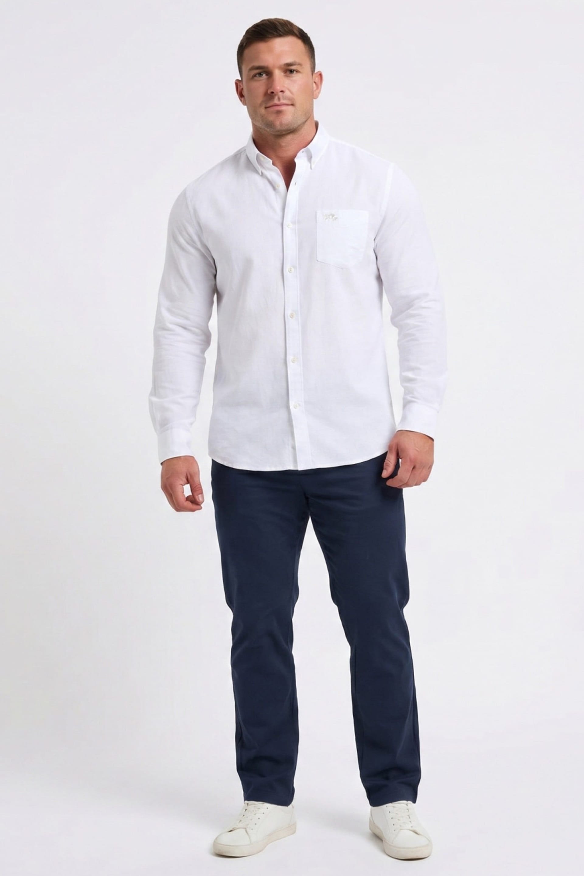 raging bull Raging Bull Men's Long Sleeve Linen Look Shirt in White - 4