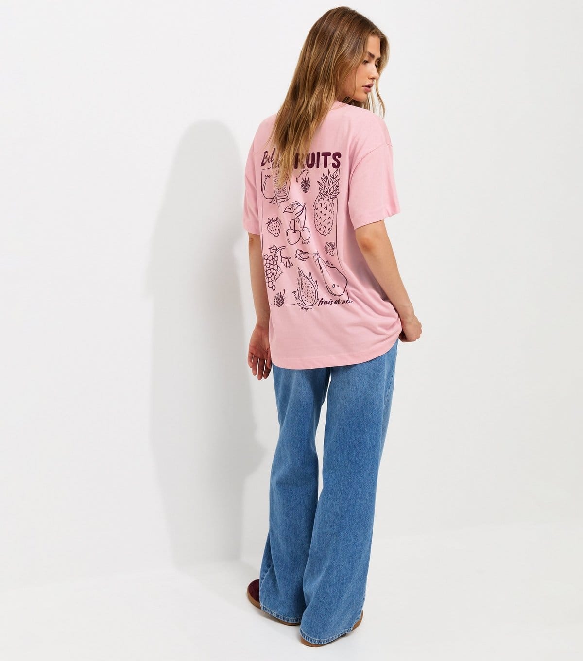 New Look Light Pink Cotton Bol de Fruits Print Oversized T-Shirt