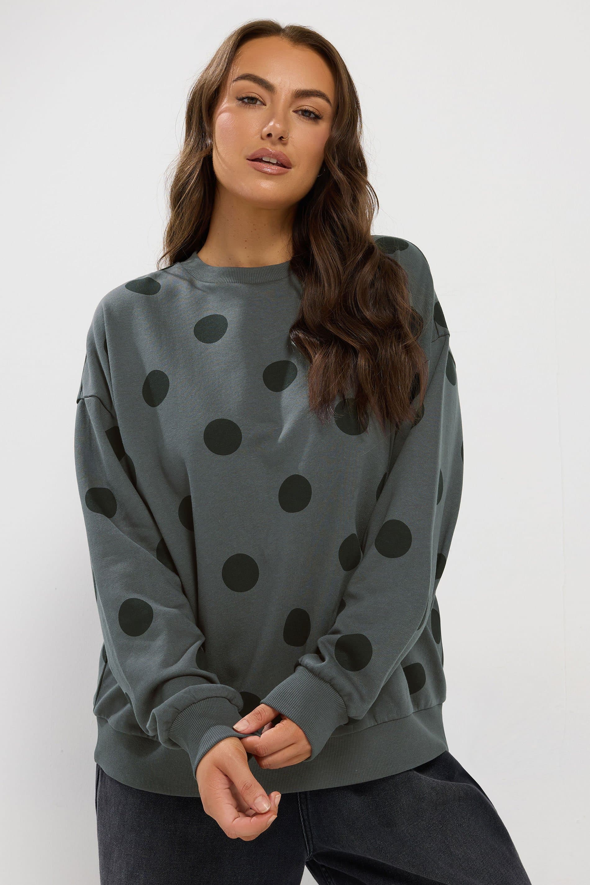 Yours Plus Size Grey Polka Dot Sweatshirt