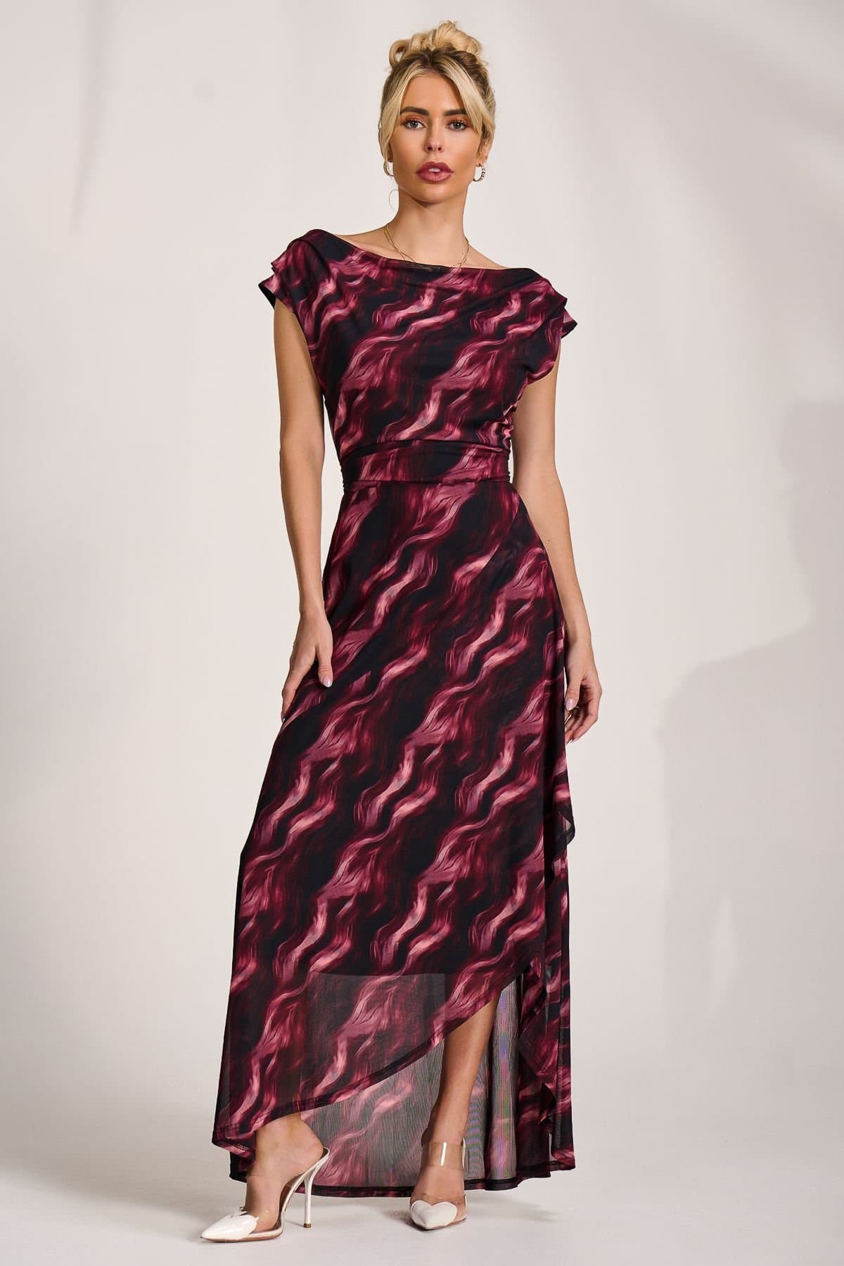 Jolie Moi Jolie Moi Women's Asymmetric Mesh Maxi Dress