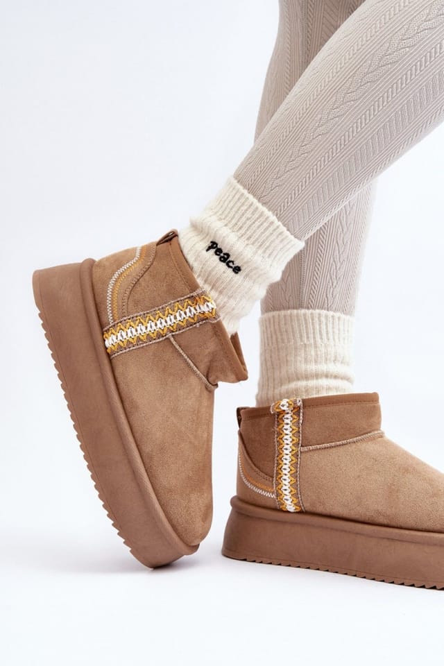 Love Lace Love Lace Women's Platform Snow Boots in Suede with Aztec Pattern Fur Lining in Brown - 2