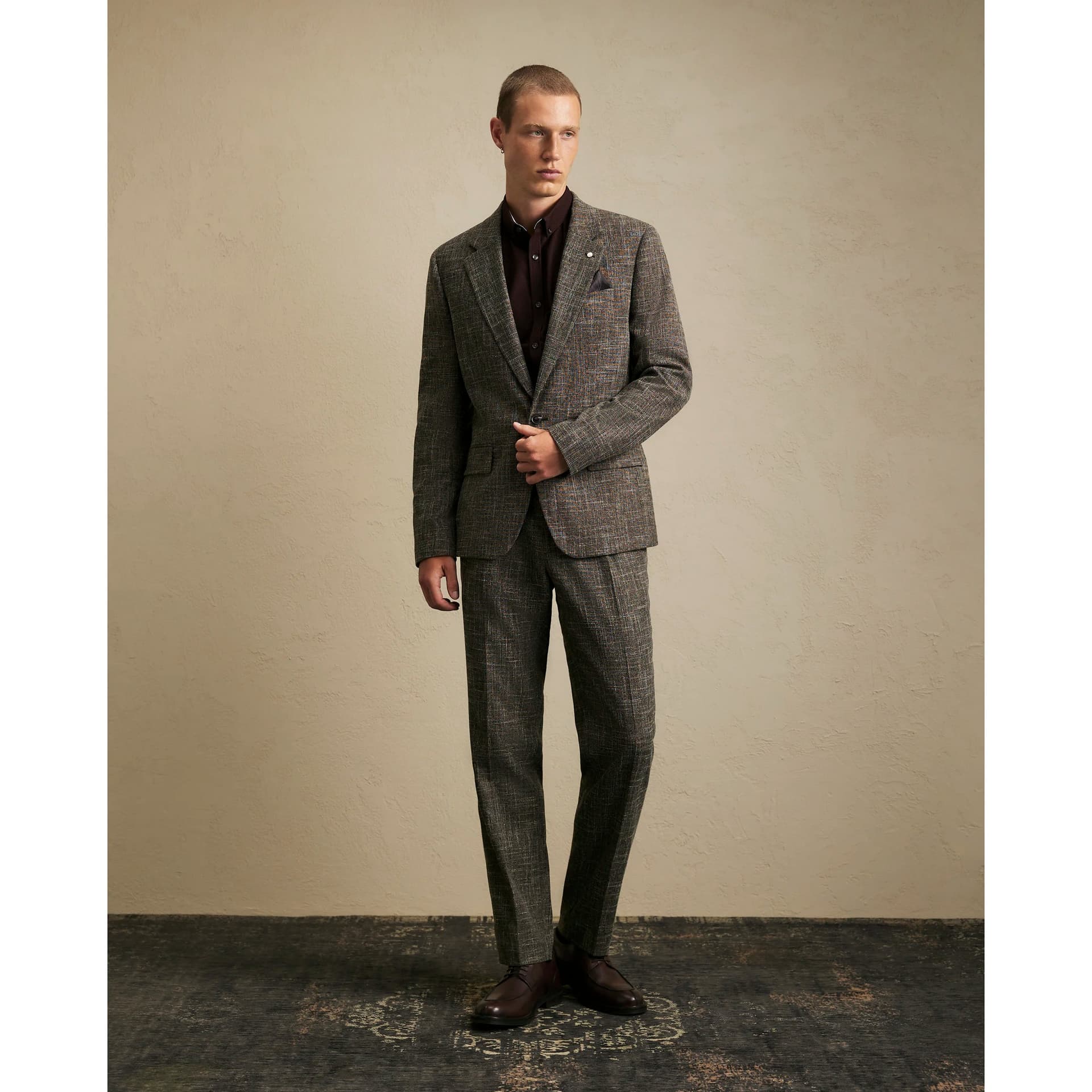 River Island Mens River Island Brown Slim Fit Textured Suit Trousers