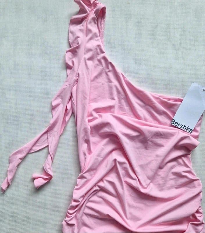 Bershka BNWT Bershka Pink One-Shoulder Ruffle Mini Dress - Size L