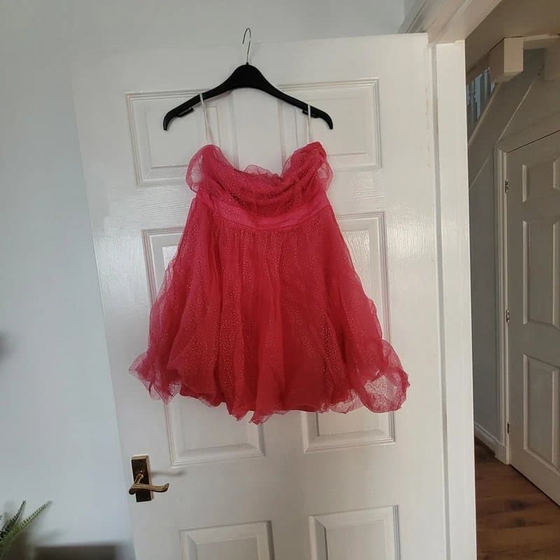Double Crazy Hot Pink Glitter Tulle Strapless Dress - Size medium