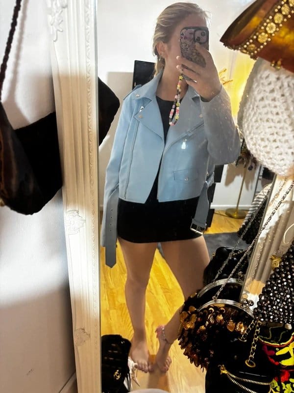 Bershka Light Blue Leather Jacket