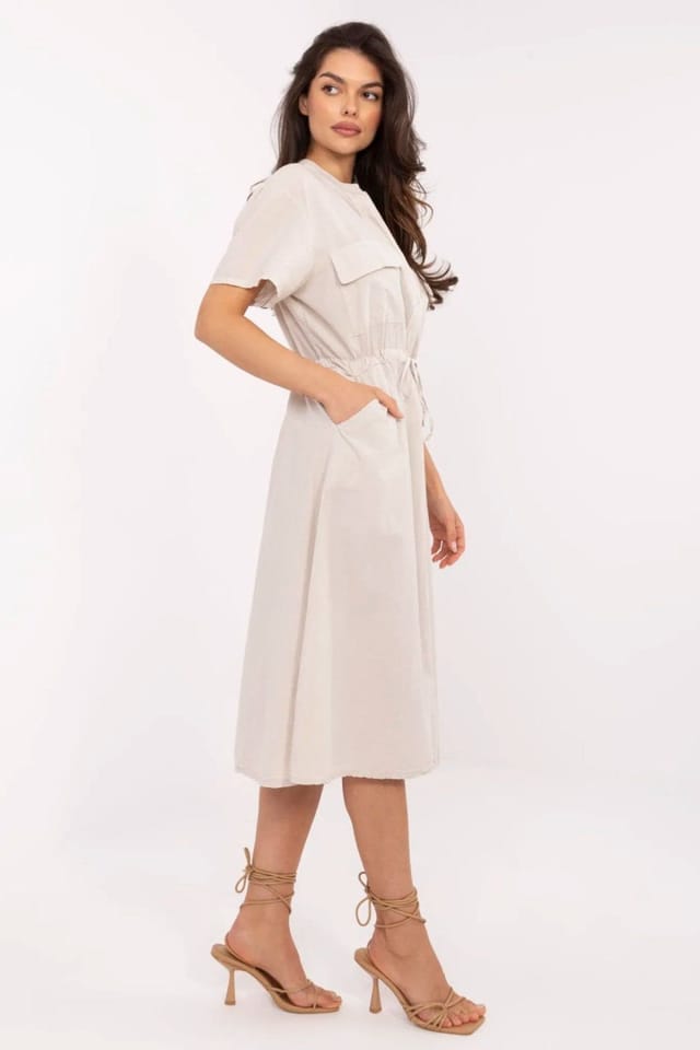 Love Lace Love Lace Women's Cotton Midi Summer Dress with Pockets in Beige - 2