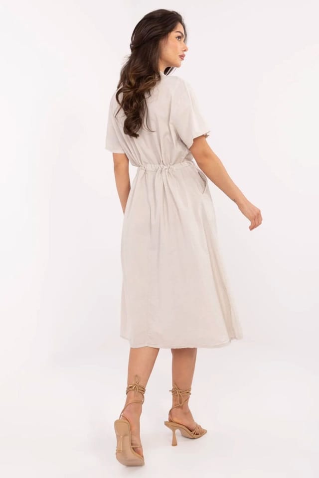 Love Lace Love Lace Women's Cotton Midi Summer Dress with Pockets in Beige - 3