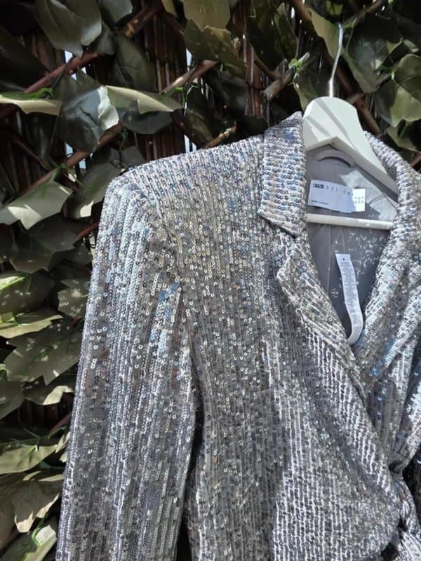 ASOS Asos Design Silver Sequin Tie Waist Blazer Top uk 8 wedding party date birthday holiday hen occasion