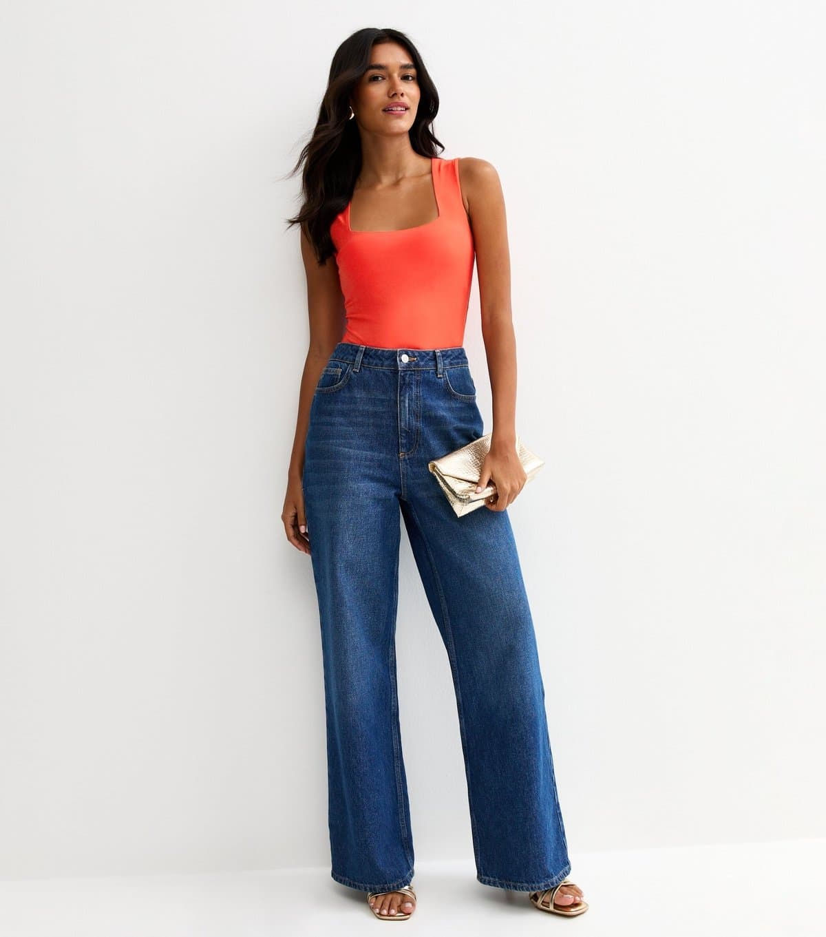 New Look New Look Bright Orange Slinky Square Neck Sleeveless Bodysuit