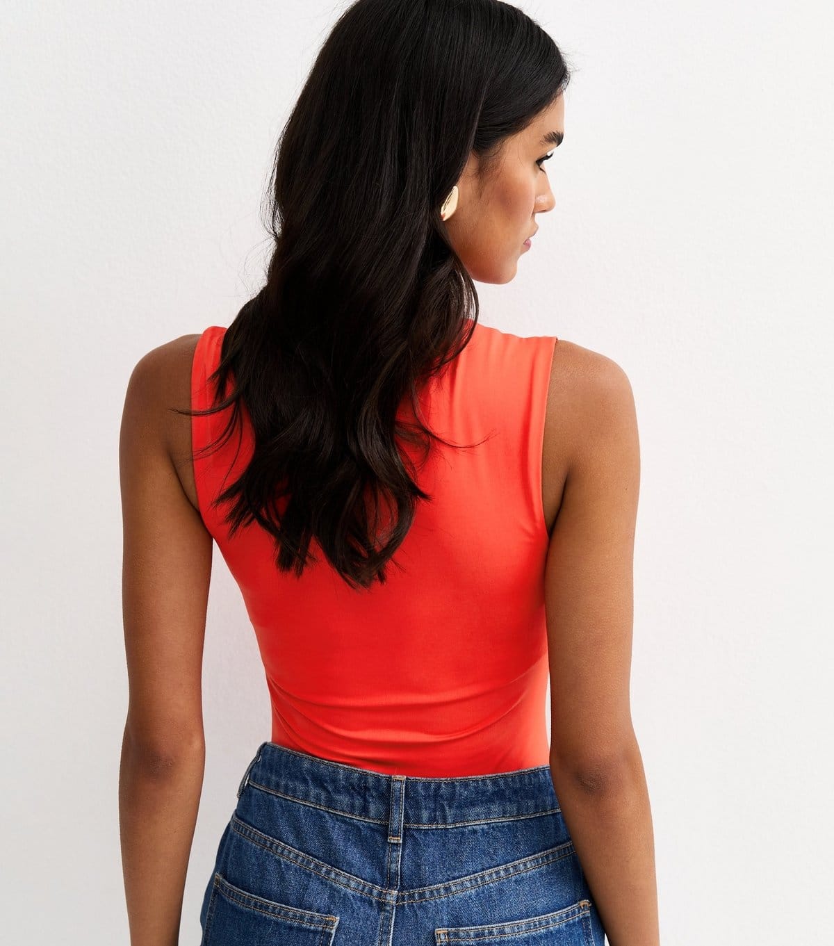 New Look Women's Bright Orange Slinky Square Neck Sleeveless Bodysuit New Look - 4