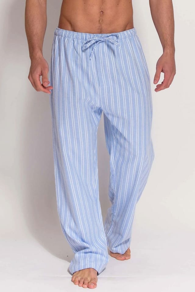 British Boxers British Boxers Men's 'Westwood Blue' Stripe Brushed Cotton Pyjama Trousers in Light Blue - 2
