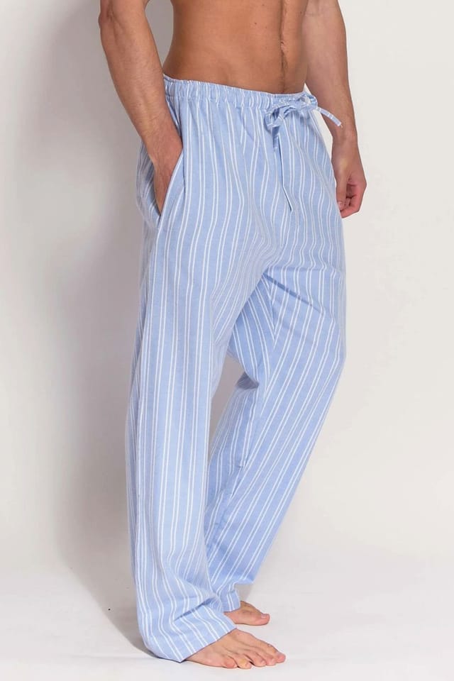 British Boxers British Boxers Men's 'Westwood Blue' Stripe Brushed Cotton Pyjama Trousers in Light Blue - 3