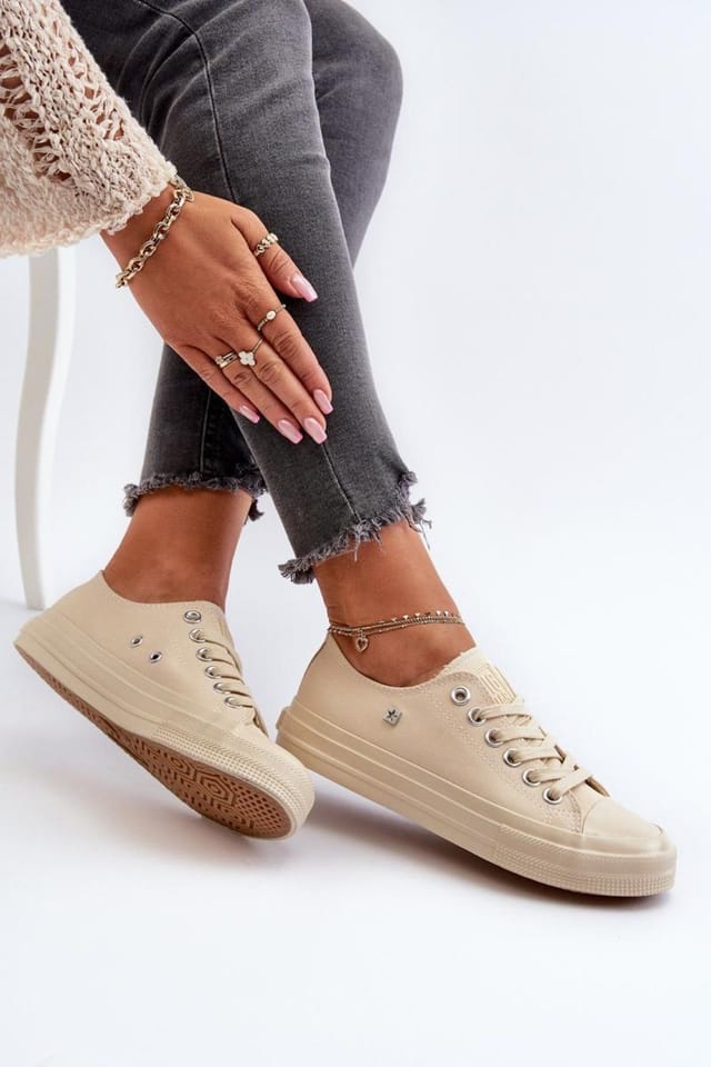 Love Lace Love Lace Women's Minimalist Smooth Textile Sneakers on Rubber Sole Comfort in Beige - 3
