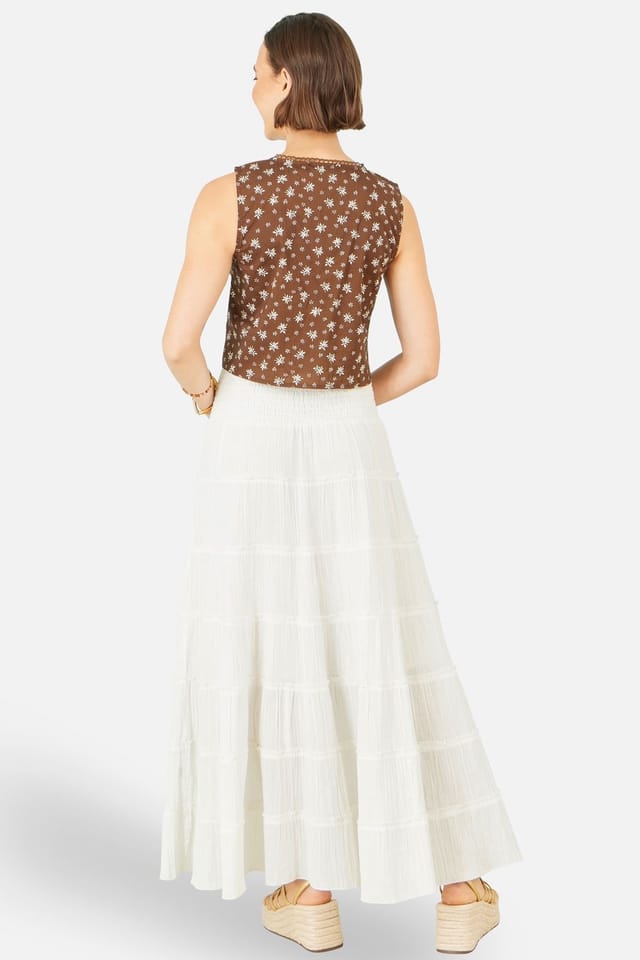 Yumi Yumi Women's White Double Cotton Tiered Boho Maxi Skirt in Off-White - 3