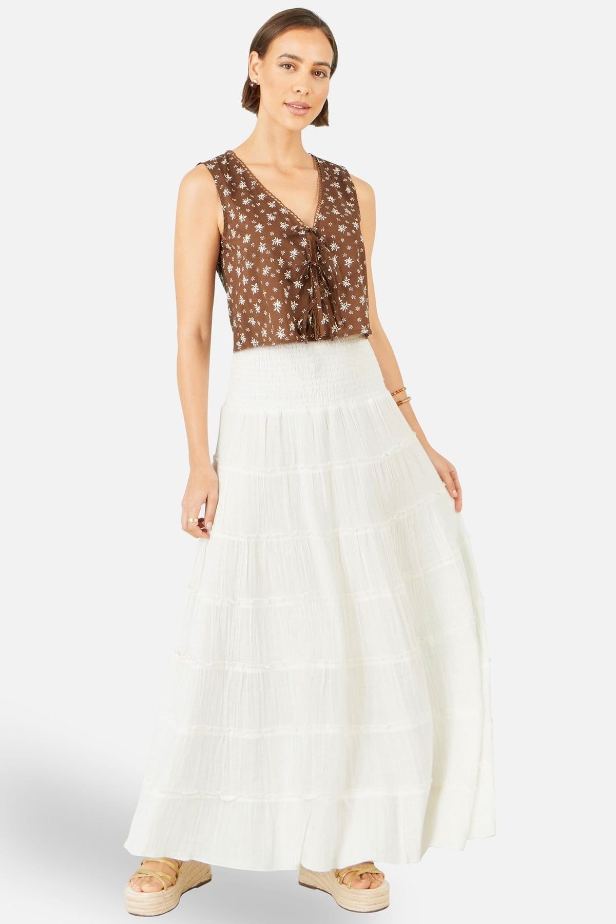 Yumi Yumi Women's White Double Cotton Tiered Boho Maxi Skirt in Off-White - 4