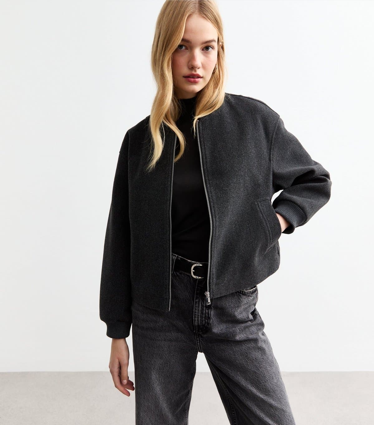 New Look Women's Grey Brushed Bomber Jacket New Look