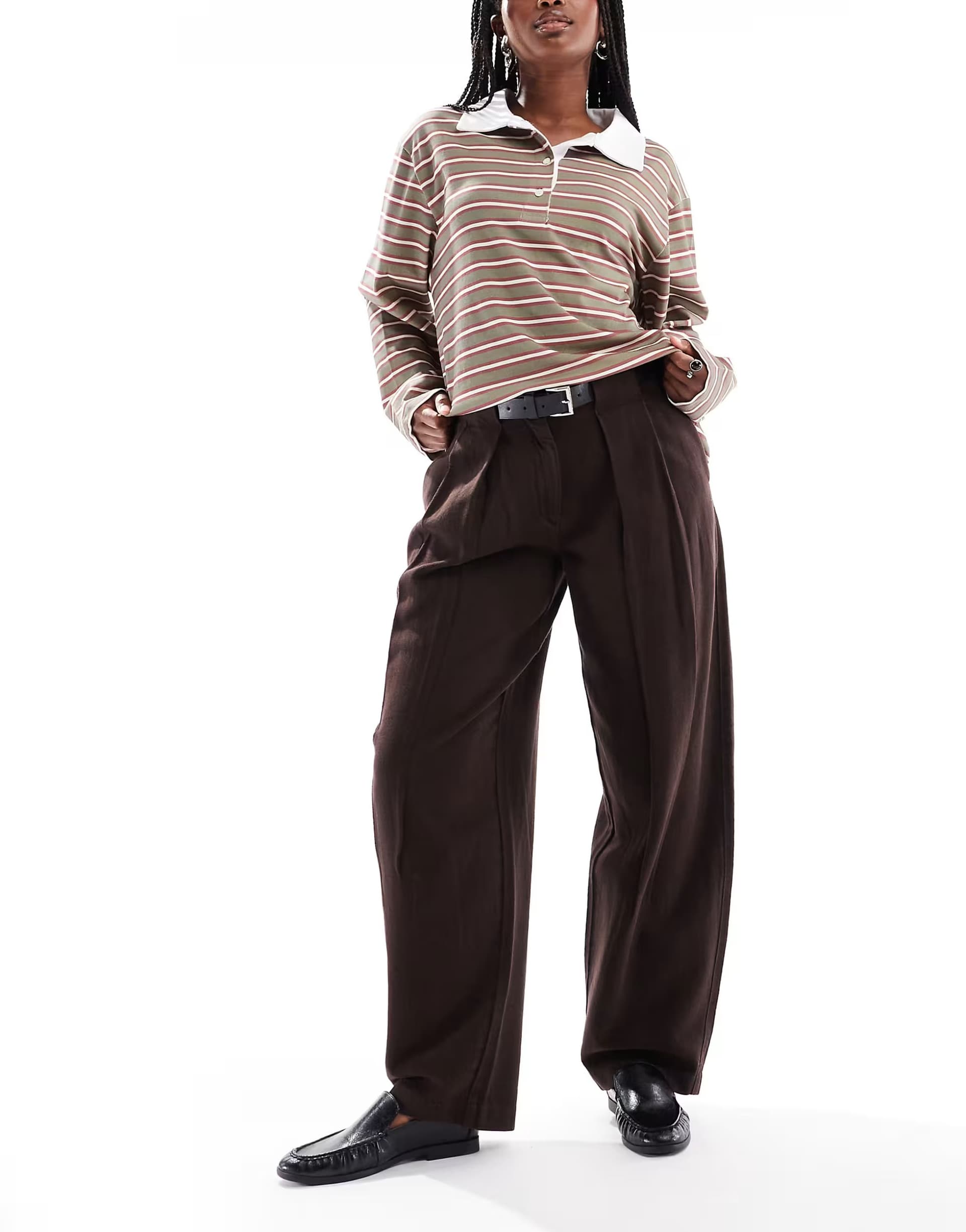 ASOS ASOS DESIGN barrel trousers with belt in washed brown