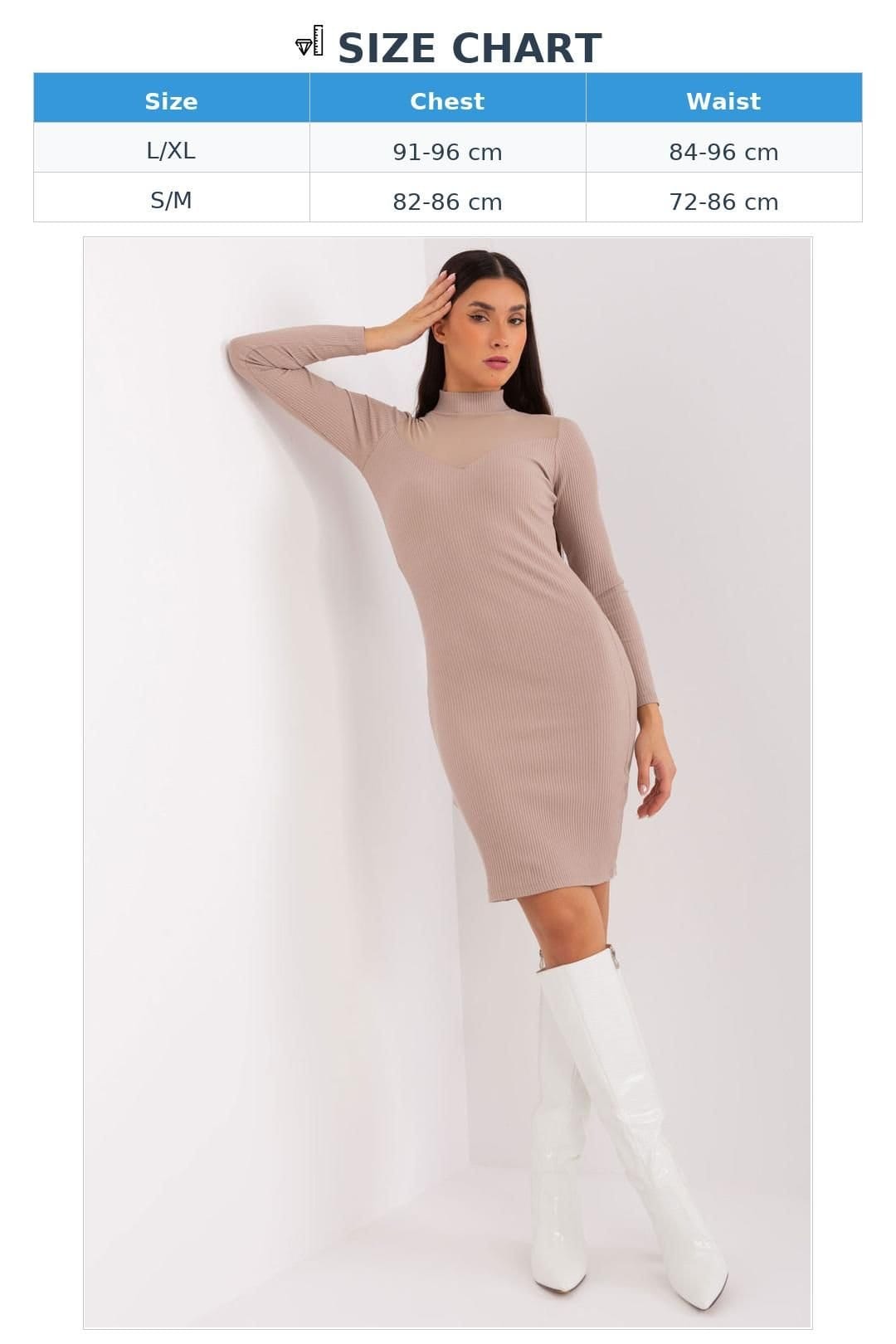 Love Lace Love Lace Women's Ribbed Cotton Pencil Dress Long Sleeve in Beige - 4