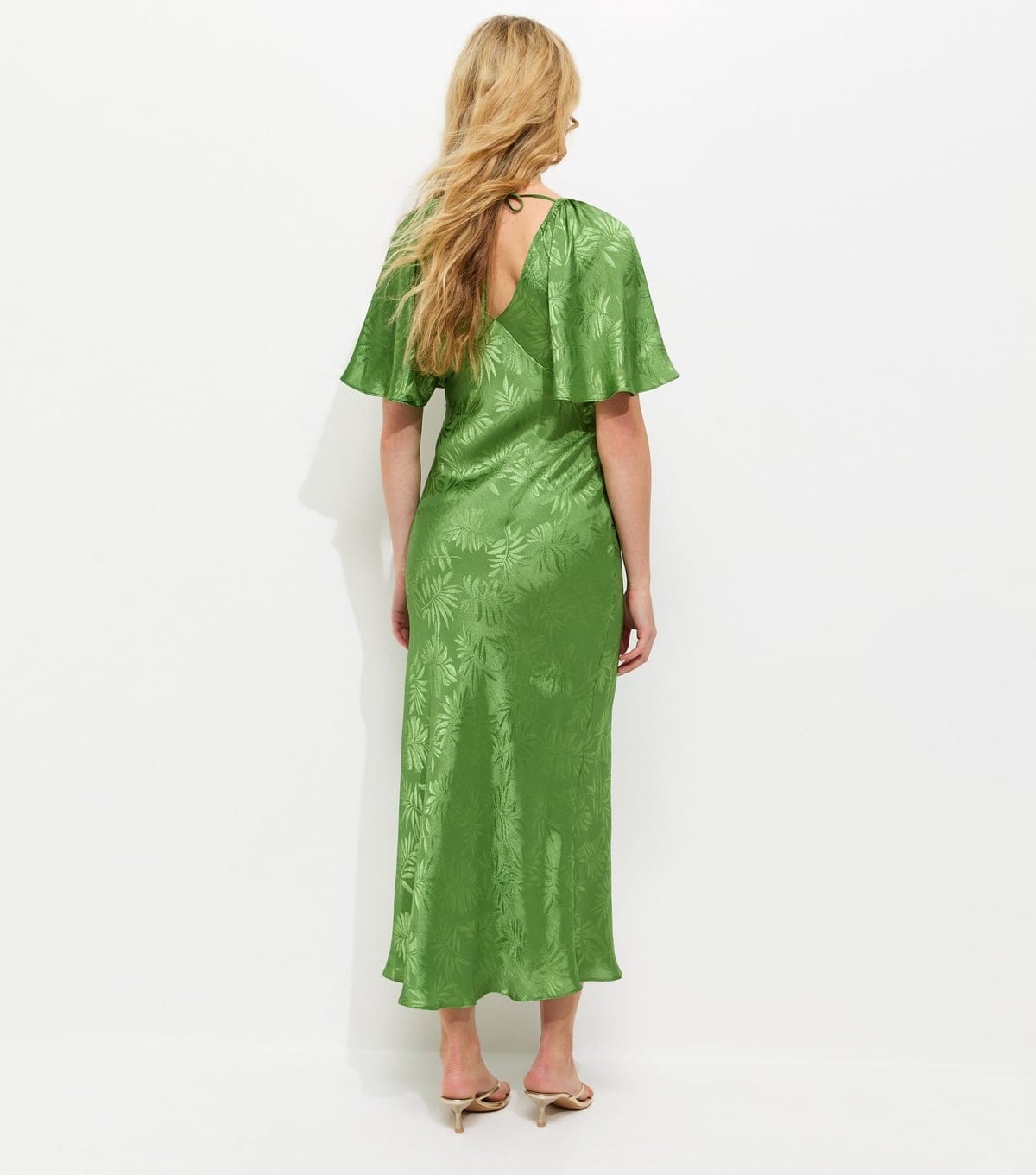 New Look Women's Light Green Palm Leaf Jacquard Flutter Sleeve Midi Dress New Look - 4