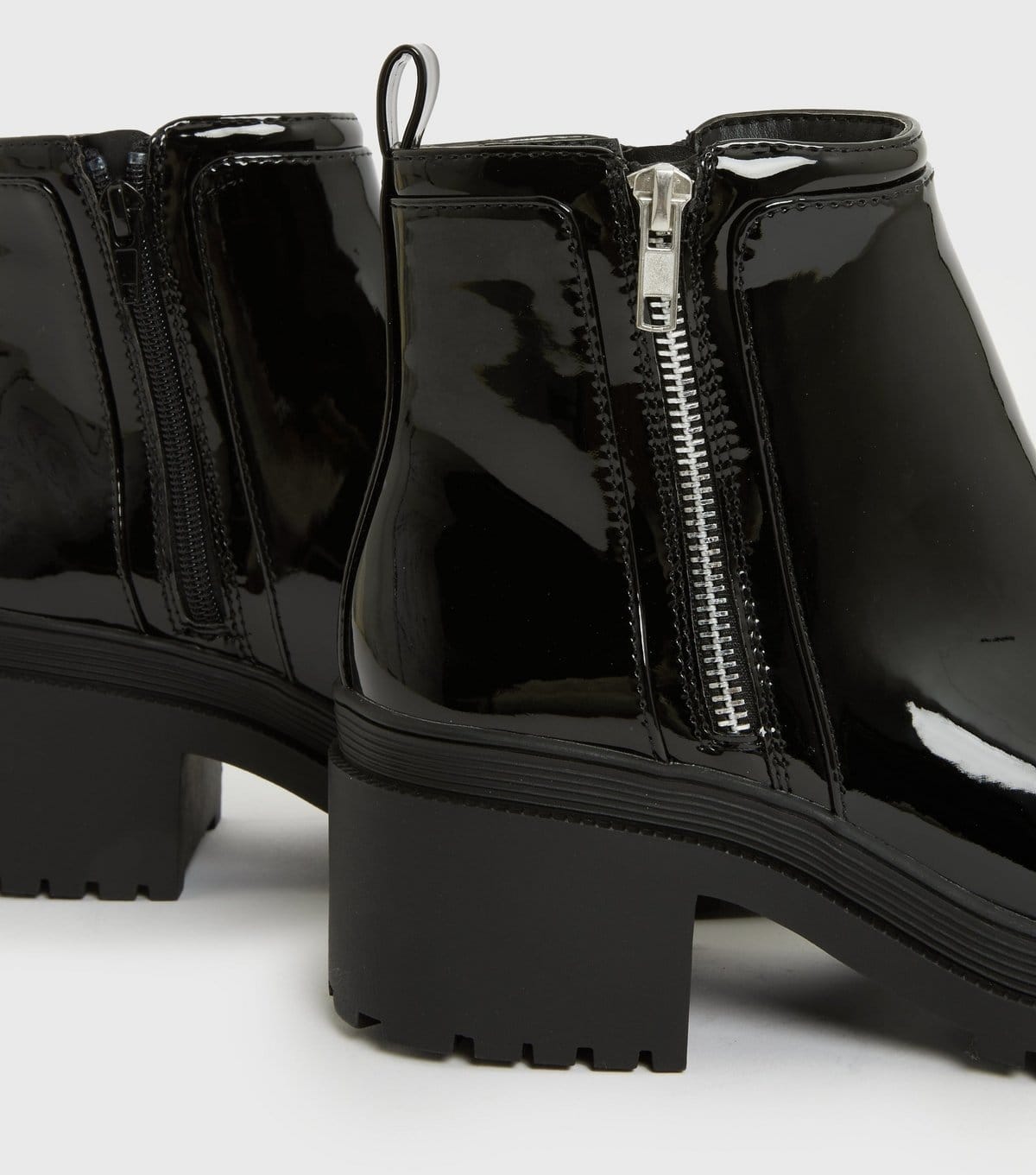 New Look Women's Wide Fit Black Patent Block Heel Zip Ankle Boots Vegan New Look - 4