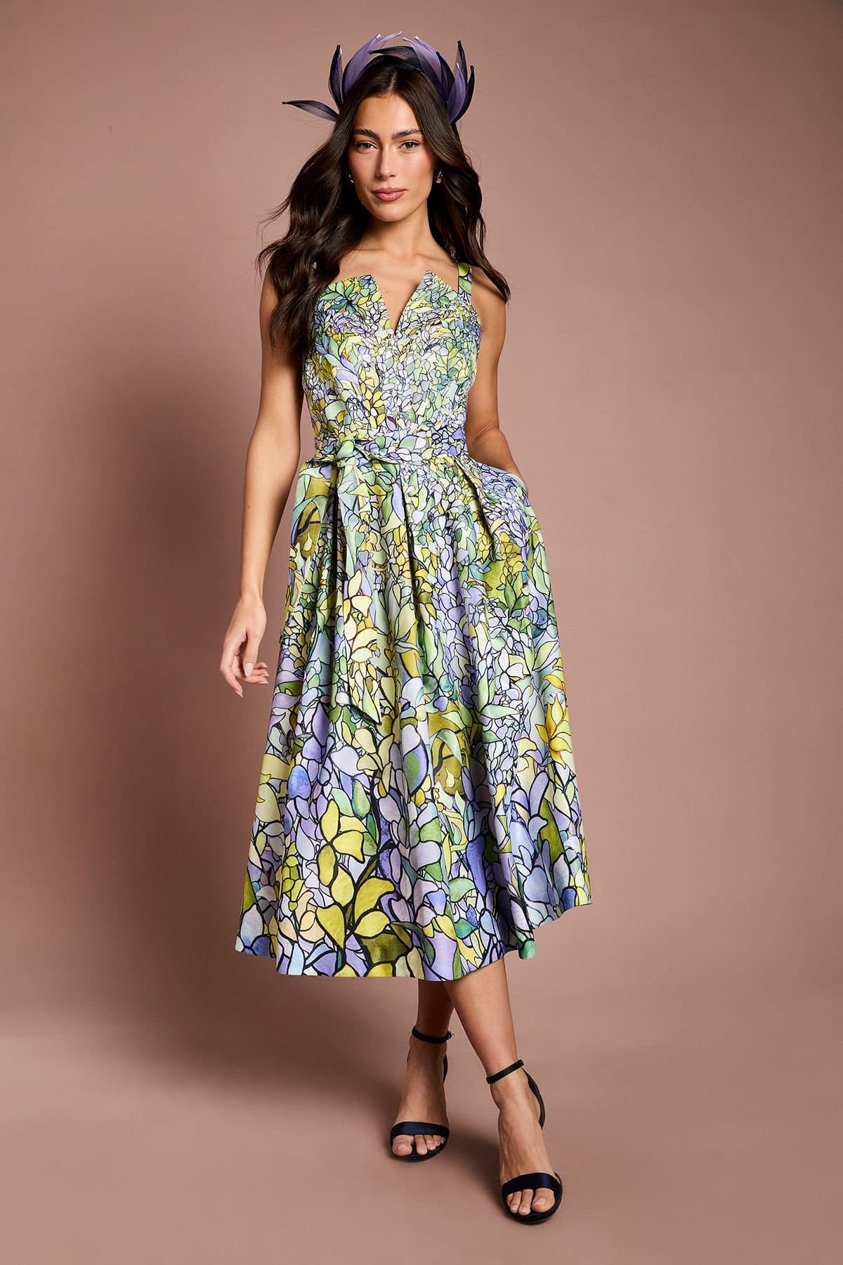 Coast Coast Women's Lisa Tan Floral Printed Full Skirted Midi Dress