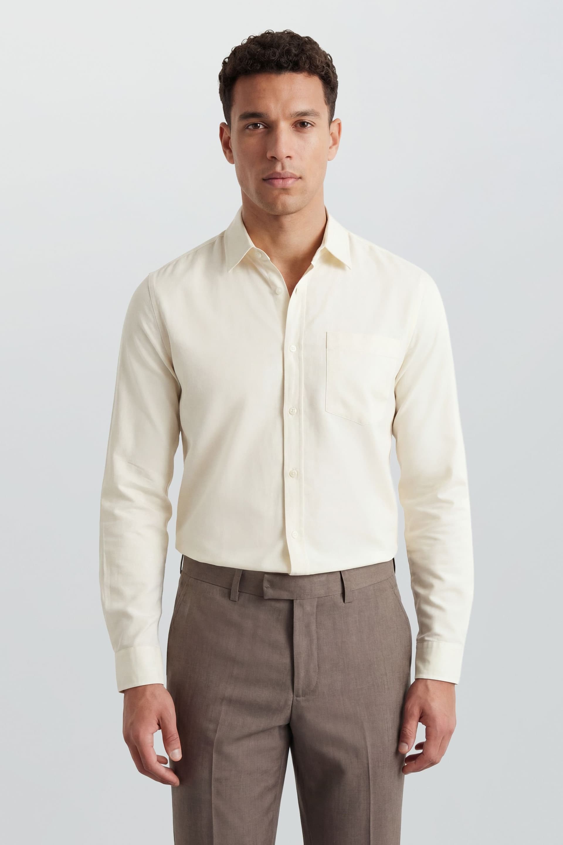 Burton Burton Men's Off White Linen Blend Long Sleeve Shirt in Off-White