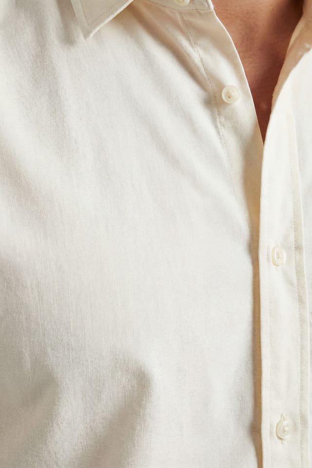 Burton Burton Men's Off White Linen Blend Long Sleeve Shirt in Off-White - 2
