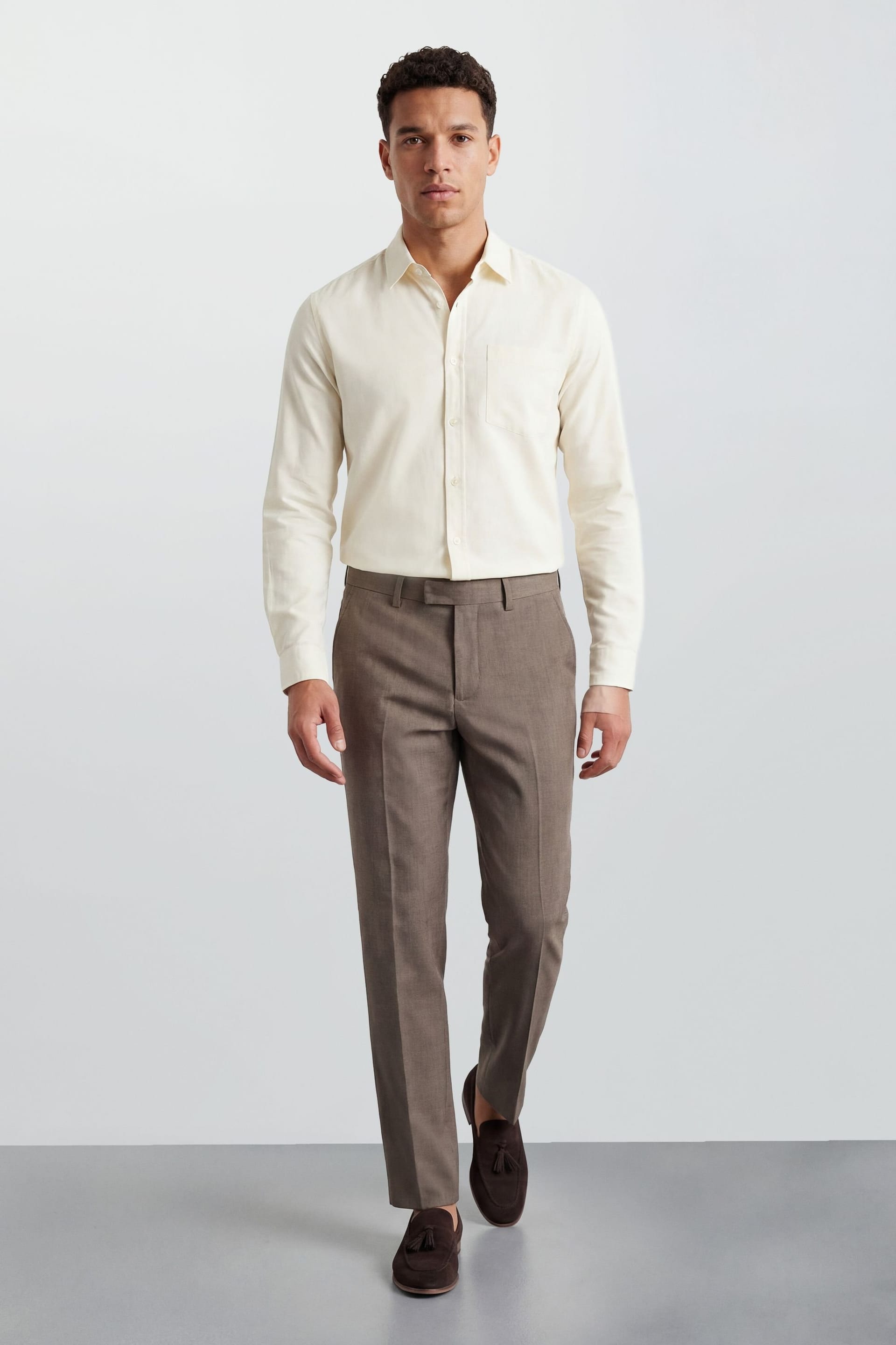 Burton Burton Men's Off White Linen Blend Long Sleeve Shirt in Off-White - 4