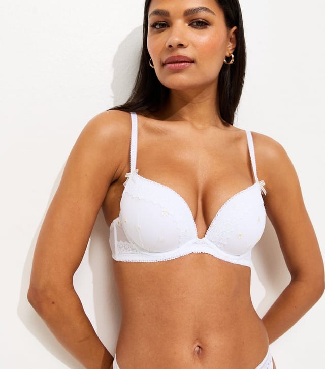 New Look Women's White Embroidered Daisy Push Up Bra New Look - 3