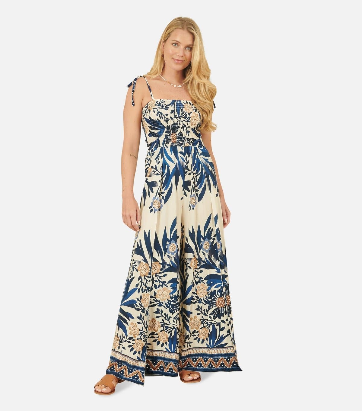 Yumi Women's Navy Palm Tree Print Jumpsuit Yumi New Look