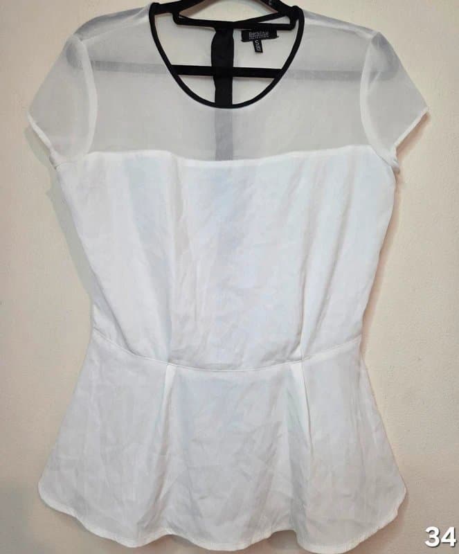 Bershka Ladies size small Bershka White Peplum Top blouse with Black Trim