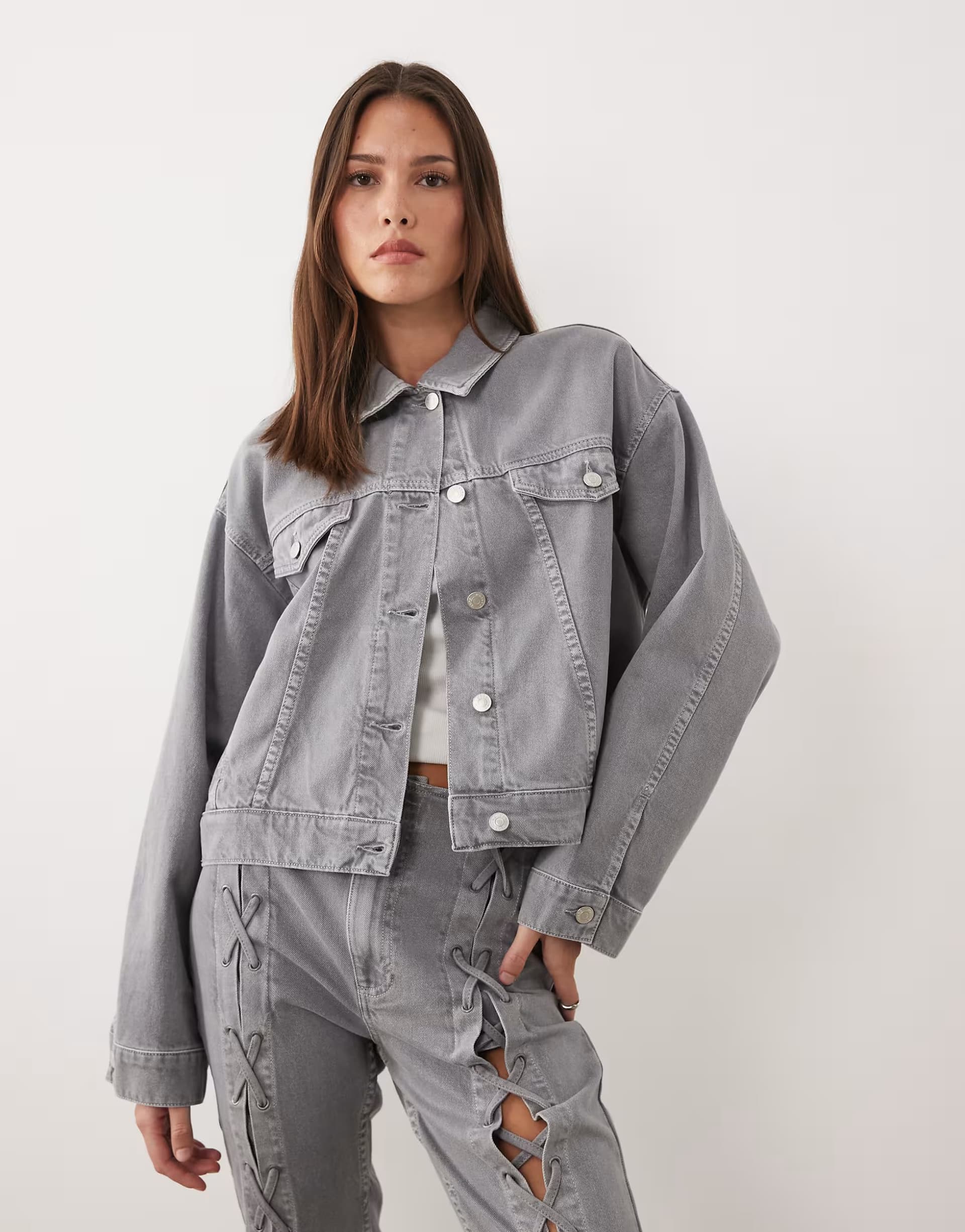 ASOS ASOS DESIGN denim lace up jacket co-ord in grey