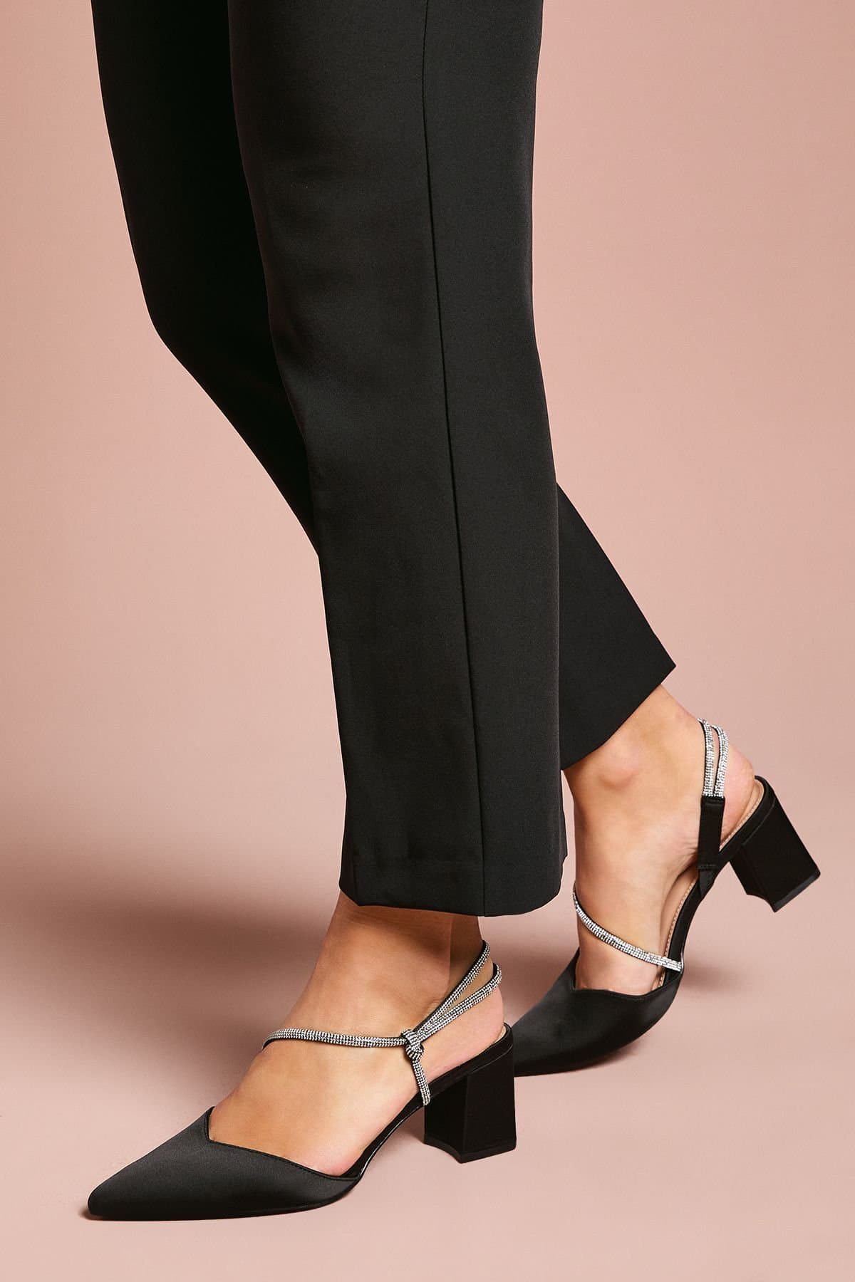 Coast Coast Black Satin Diamante Strap Court Shoes