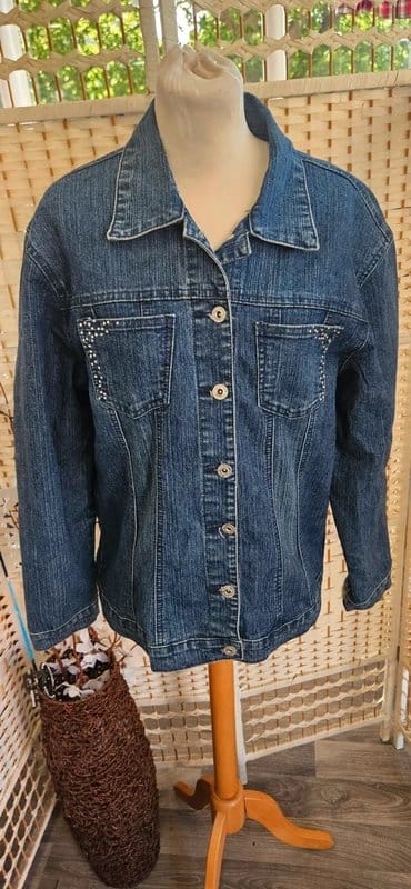 List Woman Dark Blue Denim Stud-Detailed Jacket Medium