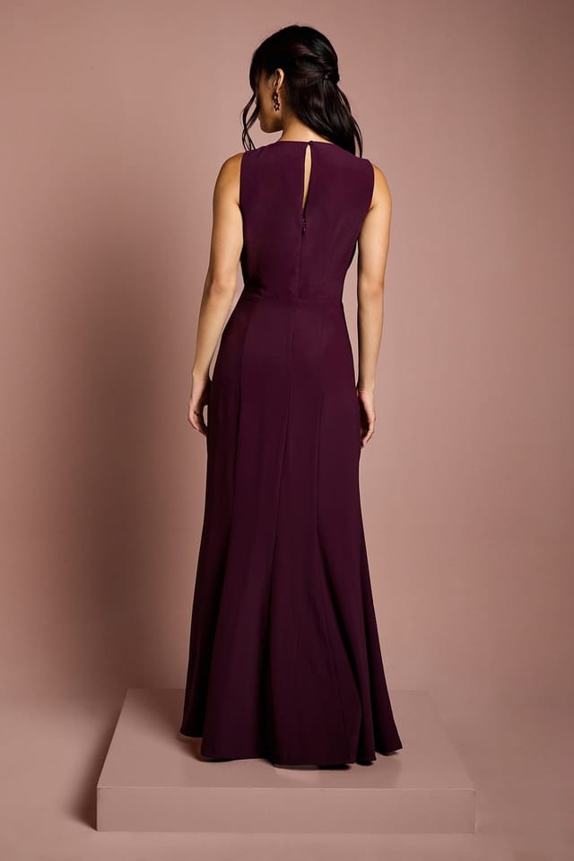 Coast Coast Women's V Neck Wrap Detail Crepe Maxi Bridesmaid Dress in Fig - 3