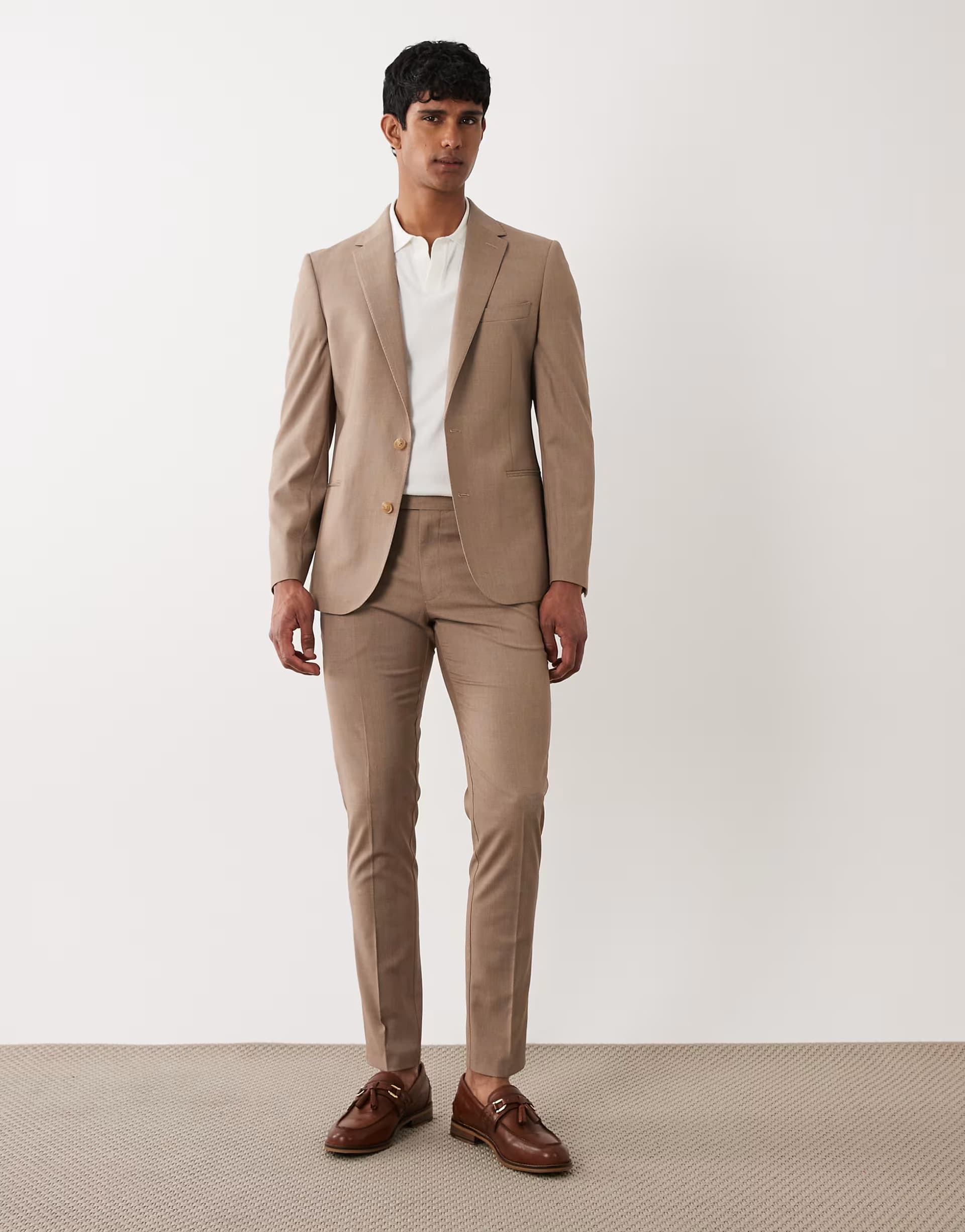 ASOS ASOS DESIGN skinny suit trousers in brown subtle check