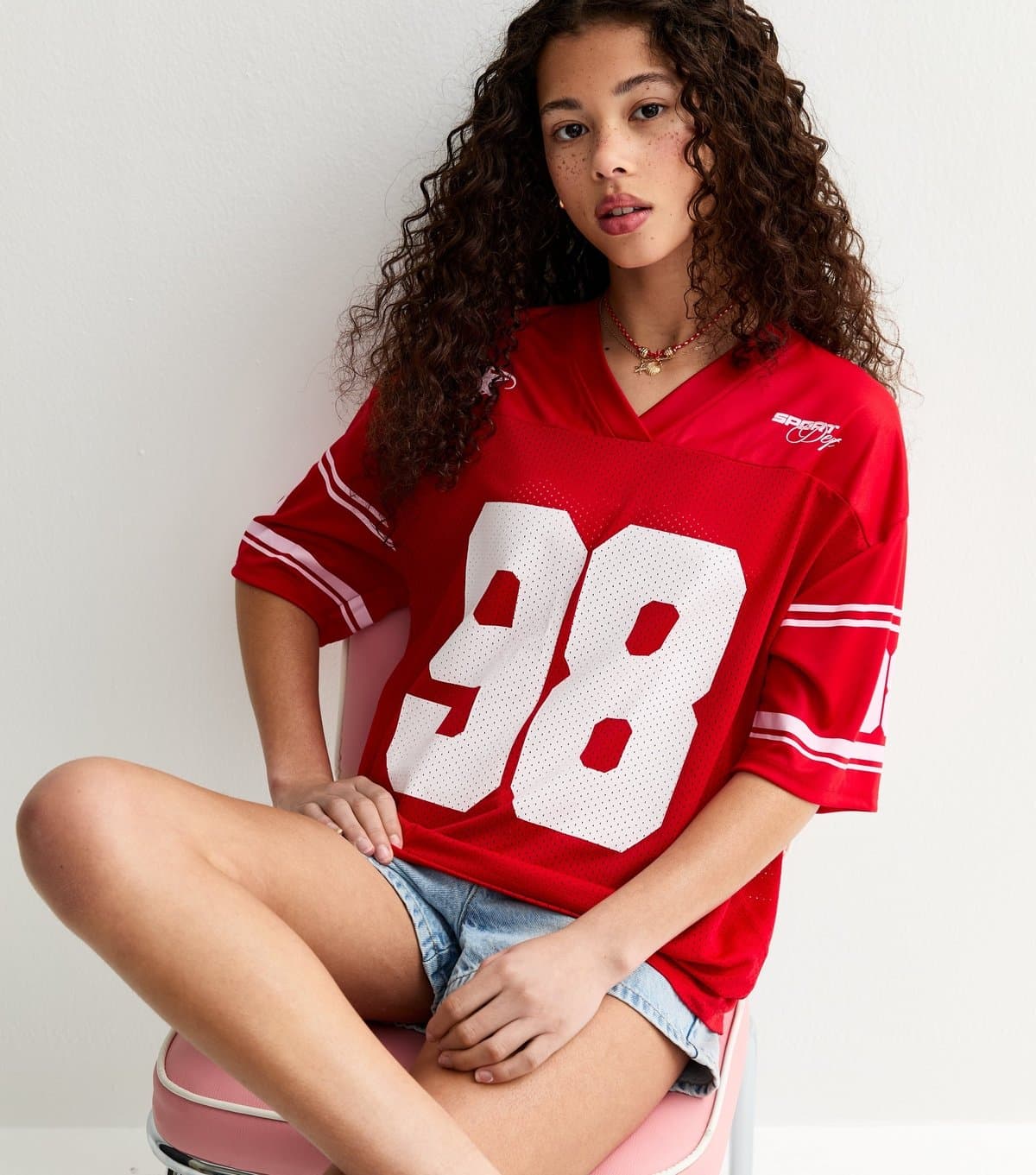 New Look Girls' Bright Red Longline Football Top New Look