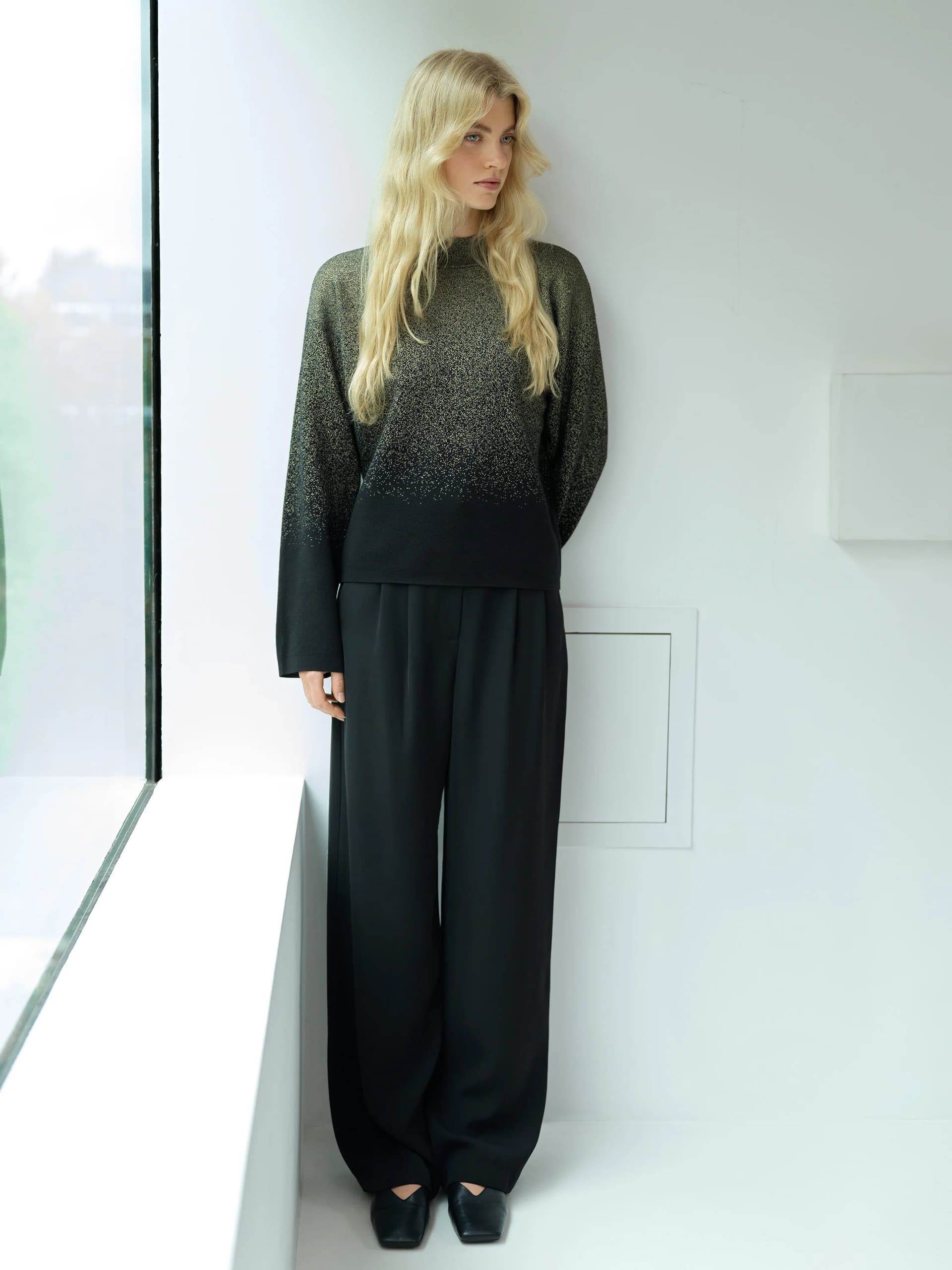 French Connection Kady Glitter Ombre Jumper Black Gold