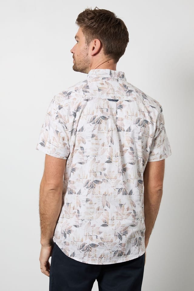 Maine Maine Men's Off White Fern Print Short Sleeve Shirt in Off-White - 3