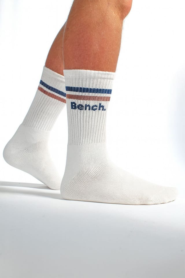 Bench Bench Men's 5 Pairs Crew Cotton Socks - Breathable Sport Athletic Socks in White - 3