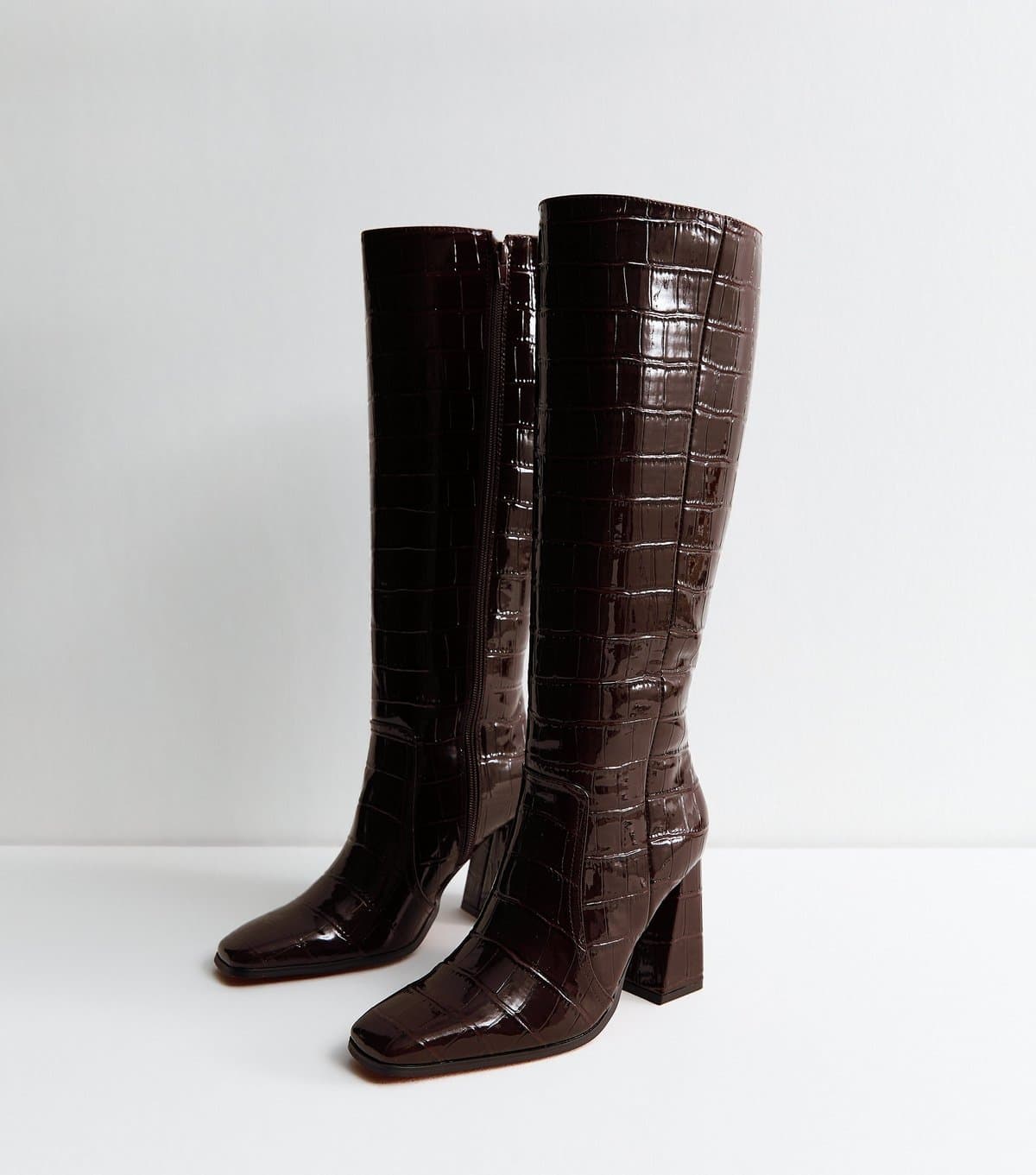 New Look Women's Brown Crocodile Effect Faux Leather Boots Vegan New Look