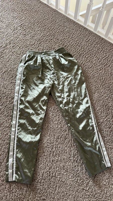PrettyLittleThing PLT khaki satin side stripe joggers