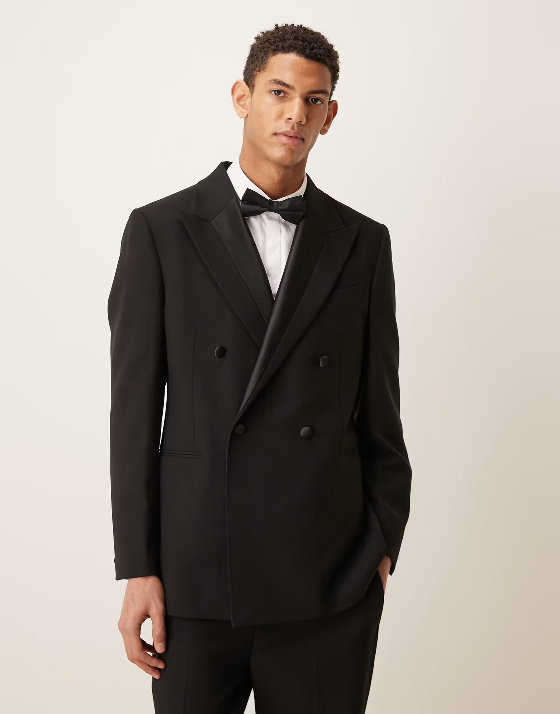ASOS ASOS DESIGN slim tuxedo suit jacket with satin detail in black